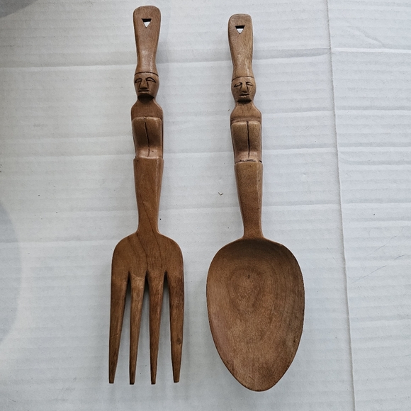 Vintage wooden pepper shape salad bowl set 11 pieces carved MCM - Picture 10 of 16